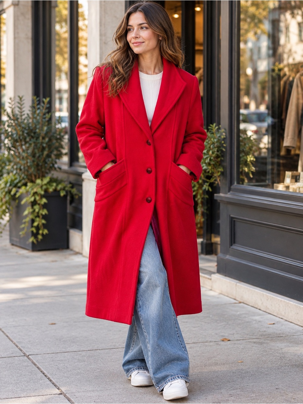 Bold Vintage Sterling Stall Red Pure Virgin Wool Union Made 1970-80 Long Coat